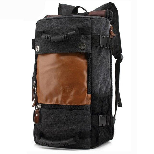 Two Tone Casual Canvas Leather 20 to 35L Backpack-Canvas and Leather Backpack-Innovato Design-Black-Innovato Design