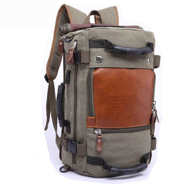 Two Tone Casual Canvas Leather 20 to 35L Backpack-Canvas and Leather Backpack-Innovato Design-Army Green-Innovato Design
