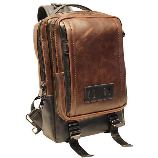 Brown Single Shoulder Body Chest 20 Liter Travel Bag-Canvas and Leather Backpack-Innovato Design-Innovato Design
