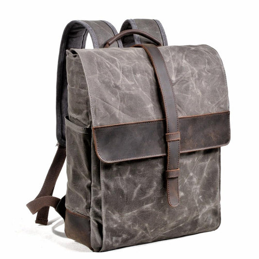 Canvas Leather Traveling 20 to 35 Litre Backpack-Canvas and Leather Backpack-Innovato Design-Dark Grey-Innovato Design