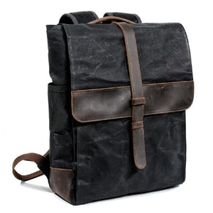 Canvas Leather Traveling 20 to 35 Litre Backpack-Canvas and Leather Backpack-Innovato Design-Black-Innovato Design