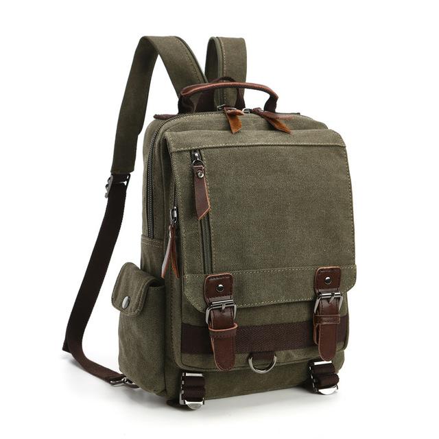 Vintage Canvas Leather Waterproof 20 Liter Travel Backpack-Canvas and Leather Backpack-Innovato Design-Green-Innovato Design