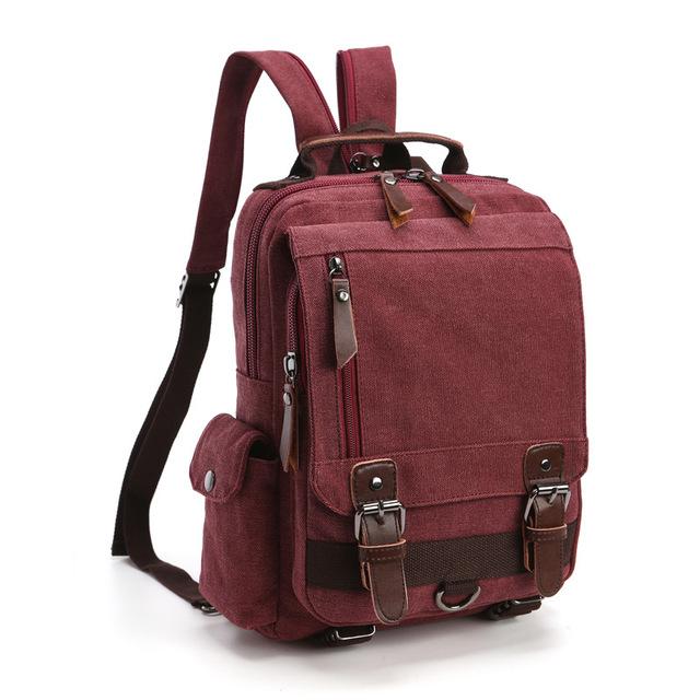 Vintage Canvas Leather Waterproof 20 Liter Travel Backpack-Canvas and Leather Backpack-Innovato Design-Red-Innovato Design