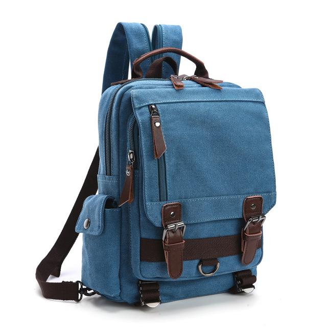 Vintage Canvas Leather Waterproof 20 Liter Travel Backpack-Canvas and Leather Backpack-Innovato Design-Blue-Innovato Design