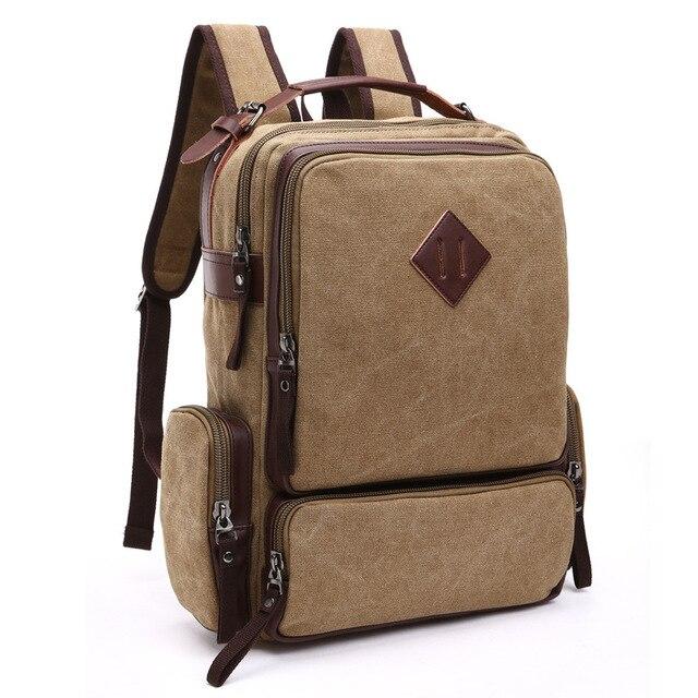 Canvas Leather Multi-Functional Travel Backpack-Canvas and Leather Backpack-Innovato Design-Khaki-Innovato Design