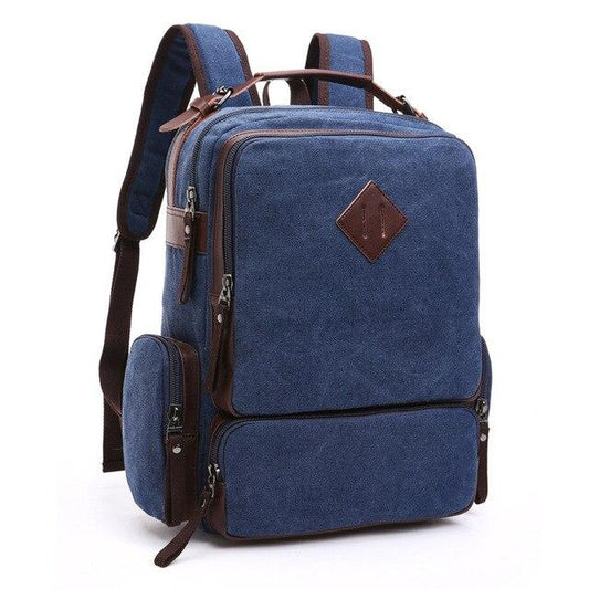 Canvas Leather Multi-Functional Travel Backpack-Canvas and Leather Backpack-Innovato Design-Blue-Innovato Design