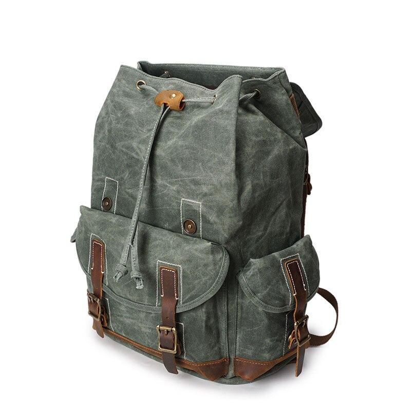 Canvas Leather 14 inch Laptop and Luggage Backpack 20 to 35 Litre-Canvas and Leather Backpack-Innovato Design-Khaki-Innovato Design