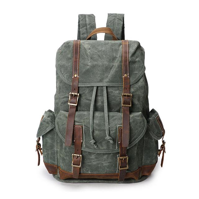 Canvas Leather 14 inch Laptop and Luggage Backpack 20 to 35 Litre-Canvas and Leather Backpack-Innovato Design-Green-Innovato Design