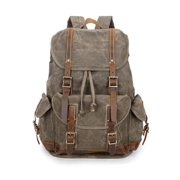 Canvas Leather 14 inch Laptop and Luggage Backpack 20 to 35 Litre-Canvas and Leather Backpack-Innovato Design-Khaki-Innovato Design