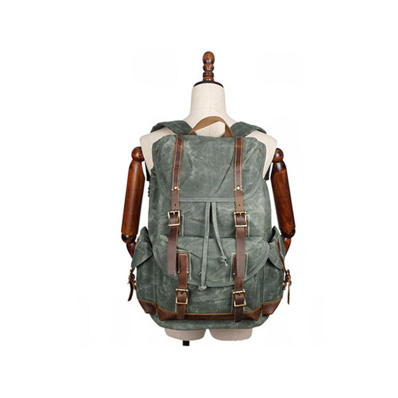 Canvas Leather 14 inch Laptop and Luggage Backpack 20 to 35 Litre-Canvas and Leather Backpack-Innovato Design-Khaki-Innovato Design