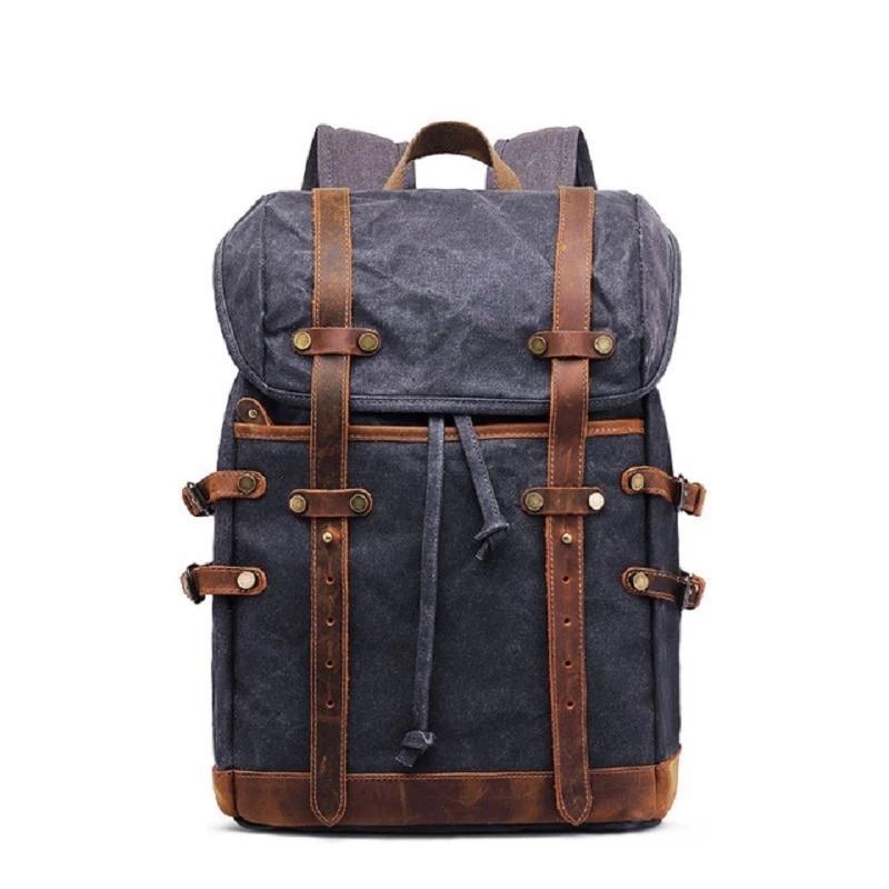 Canvas Leather Waterproof Student Backpack 20 to 35 Litre-Canvas and Leather Backpack-Innovato Design-Coffee-Innovato Design