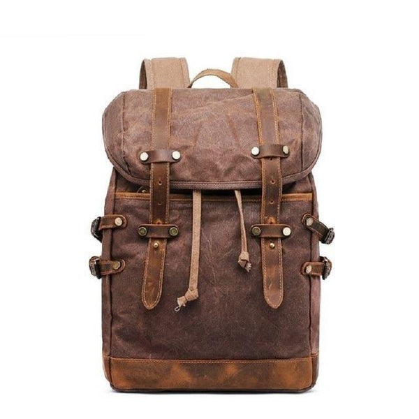 Canvas Leather Waterproof Student Backpack 20 to 35 Litre-Canvas and Leather Backpack-Innovato Design-Coffee-Innovato Design