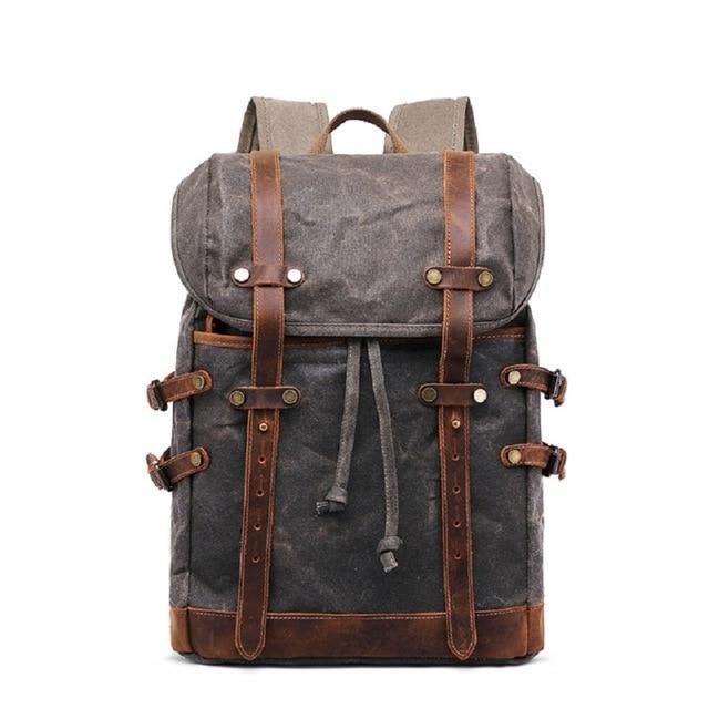 Canvas Leather Waterproof Student Backpack 20 to 35 Litre-Canvas and Leather Backpack-Innovato Design-Army Green-Innovato Design