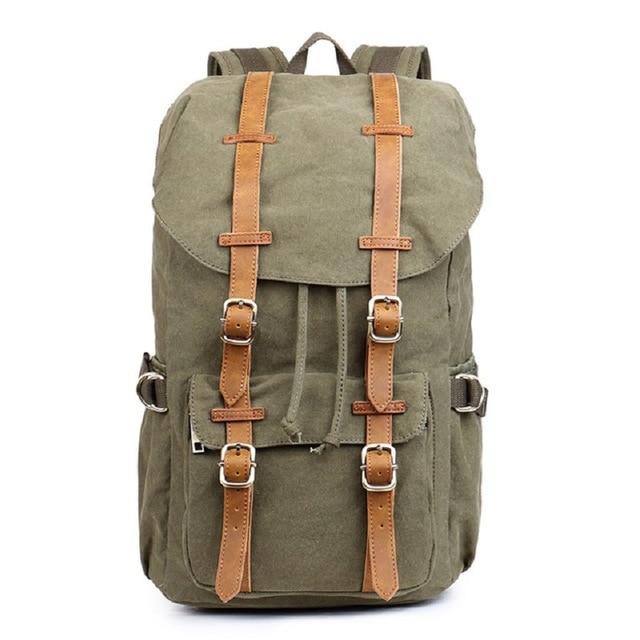 Canvas Leather Multi-functional Travel Backpack 20 to 35 Litre-Canvas and Leather Backpack-Innovato Design-Army Green-Innovato Design