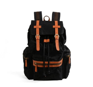 Black and Brown Waterproof Canvas Leather Backpack-Canvas and Leather Backpack-Innovato Design-Black-Innovato Design