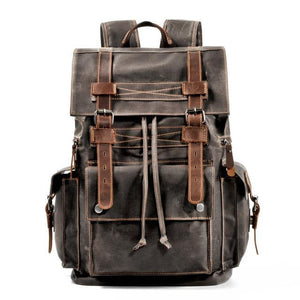 Vintage Brown Leather Casual Backpack 20 to 35 Litre for Men-Canvas and Leather Backpack-Innovato Design-Dark-Innovato Design