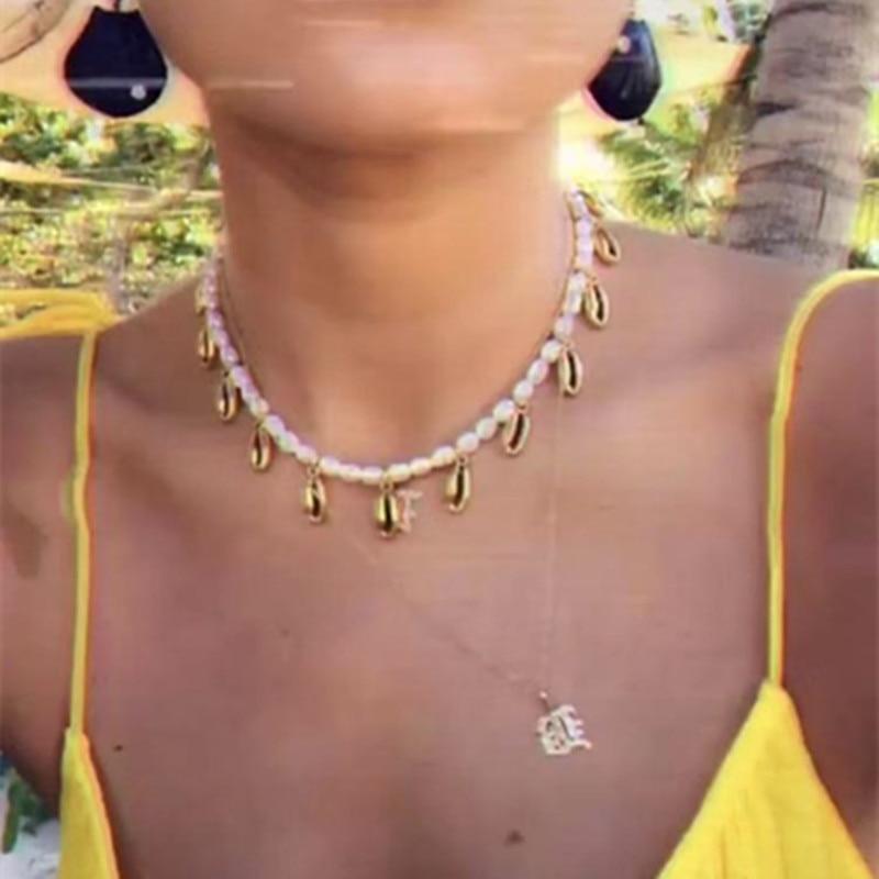 White Pearl and Golden Puka Shell Rope Necklace-Necklaces-Innovato Design-Necklace-Innovato Design