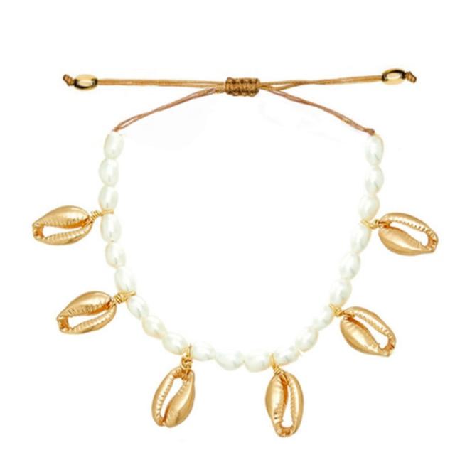 White Pearl and Golden Puka Shell Rope Necklace-Necklaces-Innovato Design-Necklace-Innovato Design