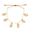 White Pearl and Golden Puka Shell Rope Necklace - InnovatoDesign