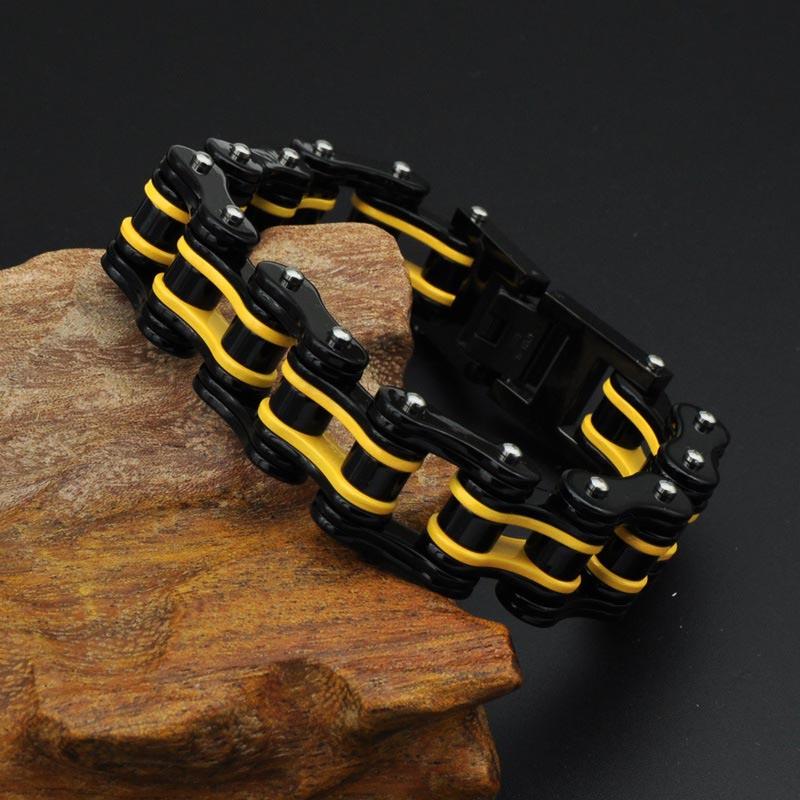 4 Tones Motorcycle Chain Stainless Steel Bangle Bracelet-Bracelets-Innovato Design-Yellow & Purple-Innovato Design