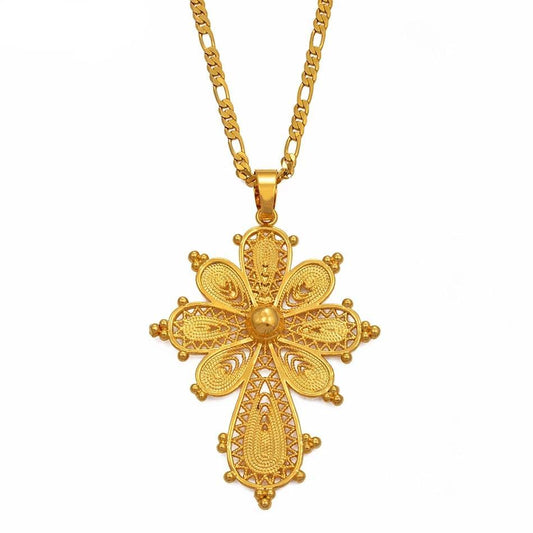 Golden Ethiopian Cross Pendant Chain Necklace-Necklaces-Innovato Design-18-Innovato Design