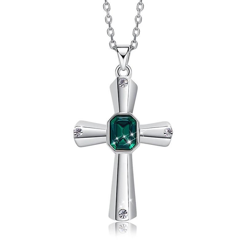 Elegant Stainless Steel Cross with Crystals Pendant and Necklace-Necklaces-Innovato Design-Silver & Green-Innovato Design