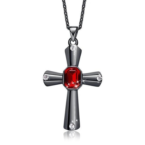 Elegant Stainless Steel Cross with Crystals Pendant and Necklace-Necklaces-Innovato Design-Black & Red-Innovato Design