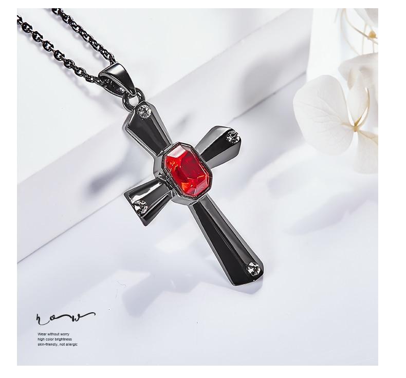 Elegant Stainless Steel Cross with Crystals Pendant and Necklace-Necklaces-Innovato Design-Black & Red-Innovato Design