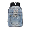 Blue Nylon Denim 20 to 35 Litre Backpack with Pet Design for Children-Denim Backpacks-Innovato Design-Gray Cat-Innovato Design