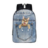 Blue Nylon Denim 20 to 35 Litre Backpack with Pet Design for Children-Denim Backpacks-Innovato Design-Yellow Cat-Innovato Design