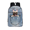 Blue Nylon Denim 20 to 35 Litre Backpack with Pet Design for Children-Denim Backpacks-Innovato Design-French Buldog-Innovato Design