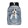 Blue Nylon Denim 20 to 35 Litre Backpack with Pet Design for Children-Denim Backpacks-Innovato Design-Husky-Innovato Design