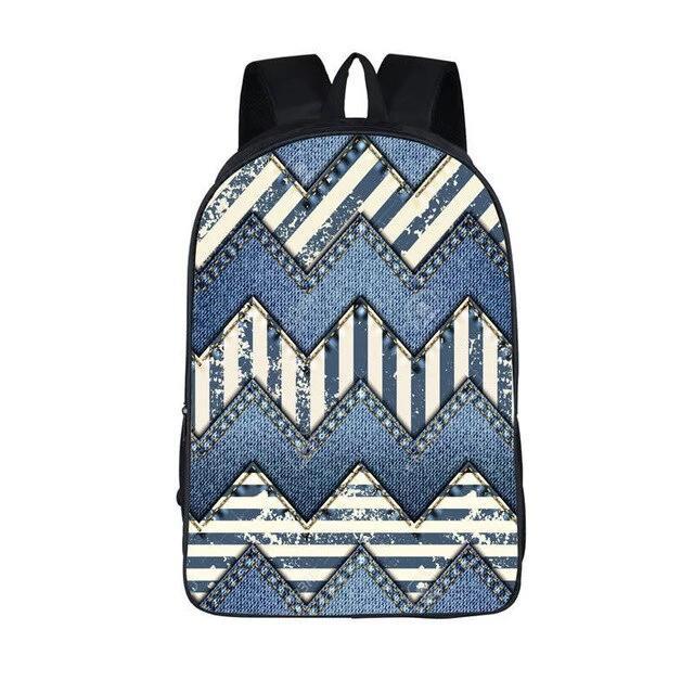 Blue Nylon Denim 20 to 35 Litre Backpack with Pet Design for Children-Denim Backpacks-Innovato Design-Stripes-Innovato Design