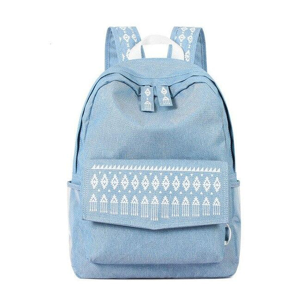 Blue Nylon Denim School Backpack for Teenage Girls-Denim Backpacks-Innovato Design-Light Blue 3-Innovato Design