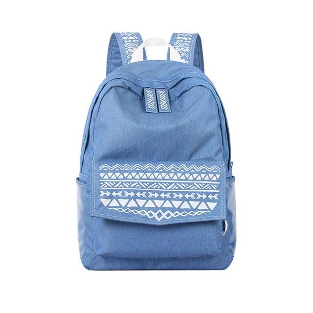 Blue Nylon Denim School Backpack for Teenage Girls-Denim Backpacks-Innovato Design-Dark Blue 1-Innovato Design