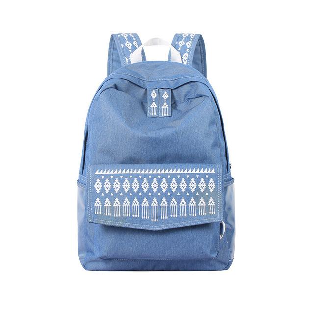 Blue Nylon Denim School Backpack for Teenage Girls-Denim Backpacks-Innovato Design-Dark Blue 3-Innovato Design