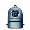Cotton Denim School 20 to 35 Litre Backpack For Teenage Girls-Denim Backpacks-Innovato Design-Blue-Bad Girl-Innovato Design