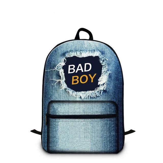 Cotton Denim School 20 to 35 Litre Backpack For Teenage Girls-Denim Backpacks-Innovato Design-Blue-Bad Boy-Innovato Design