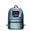 Cotton Denim School 20 to 35 Litre Backpack For Teenage Girls-Denim Backpacks-Innovato Design-Blue-I Love USA-Innovato Design