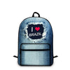 Cotton Denim School 20 to 35 Litre Backpack For Teenage Girls-Denim Backpacks-Innovato Design-Blue-I Love Brazil-Innovato Design