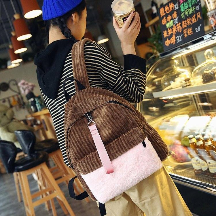 Two Tone Corduroy School Backpacks-corduroy backpacks-Innovato Design-Brown-Innovato Design