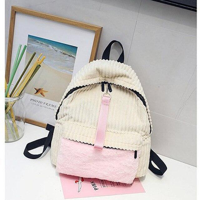 Two Tone Corduroy School Backpacks-corduroy backpacks-Innovato Design-Brown-Innovato Design