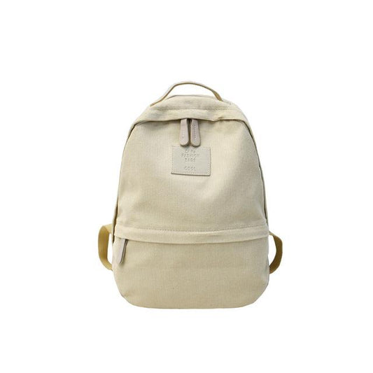Corduroy School Backpack in 5 Colors with Zipper, Slot Pocket, Interior Compartment-Backpacks-Innovato Design-Beige-Innovato Design