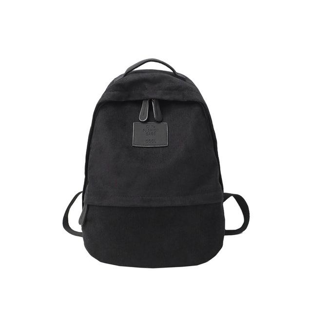 Corduroy School Backpack in 5 Colors with Zipper, Slot Pocket, Interior Compartment-Backpacks-Innovato Design-Black-Innovato Design