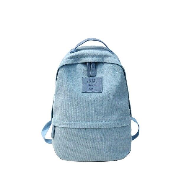 Corduroy School Backpack in 5 Colors with Zipper, Slot Pocket, Interior Compartment-Backpacks-Innovato Design-Blue-Innovato Design