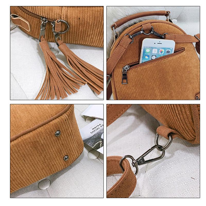 Bohemian Corduroy Small Tassel 20 Litre Backpack-corduroy backpacks-Innovato Design-Brown-Innovato Design