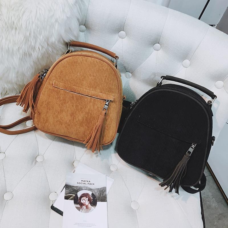 Bohemian Corduroy Small Tassel 20 Litre Backpack-corduroy backpacks-Innovato Design-Brown-Innovato Design