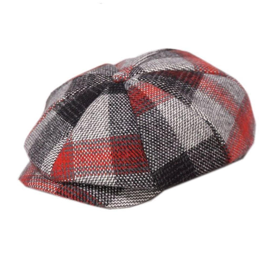 Vintage Plaid Tweed Woolen Newsboy Cap-Hats-Innovato Design-Red-M-Innovato Design