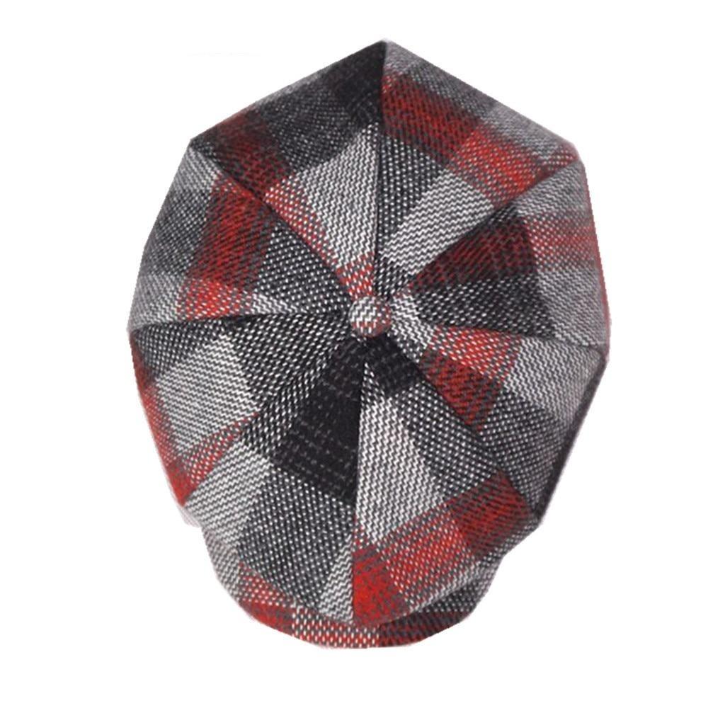 Vintage Plaid Tweed Woolen Newsboy Cap-Hats-Innovato Design-Red-M-Innovato Design