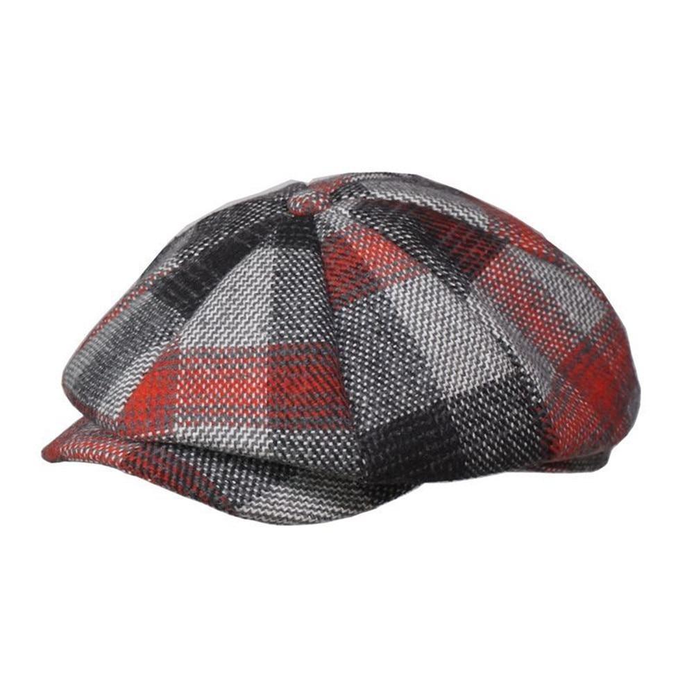 Vintage Plaid Tweed Woolen Newsboy Cap-Hats-Innovato Design-Red-M-Innovato Design
